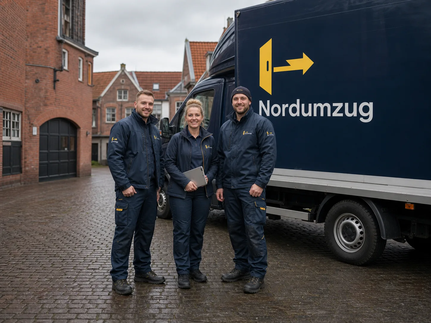 Das Team von Nordumzug vor dem Umzugswagen in Husum