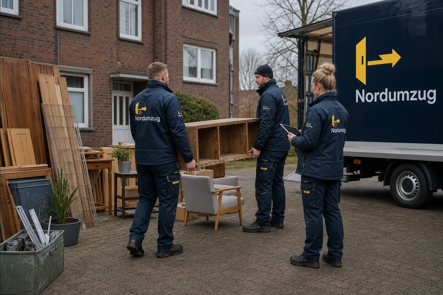 Einzelne Moebelstuecke werden verladen